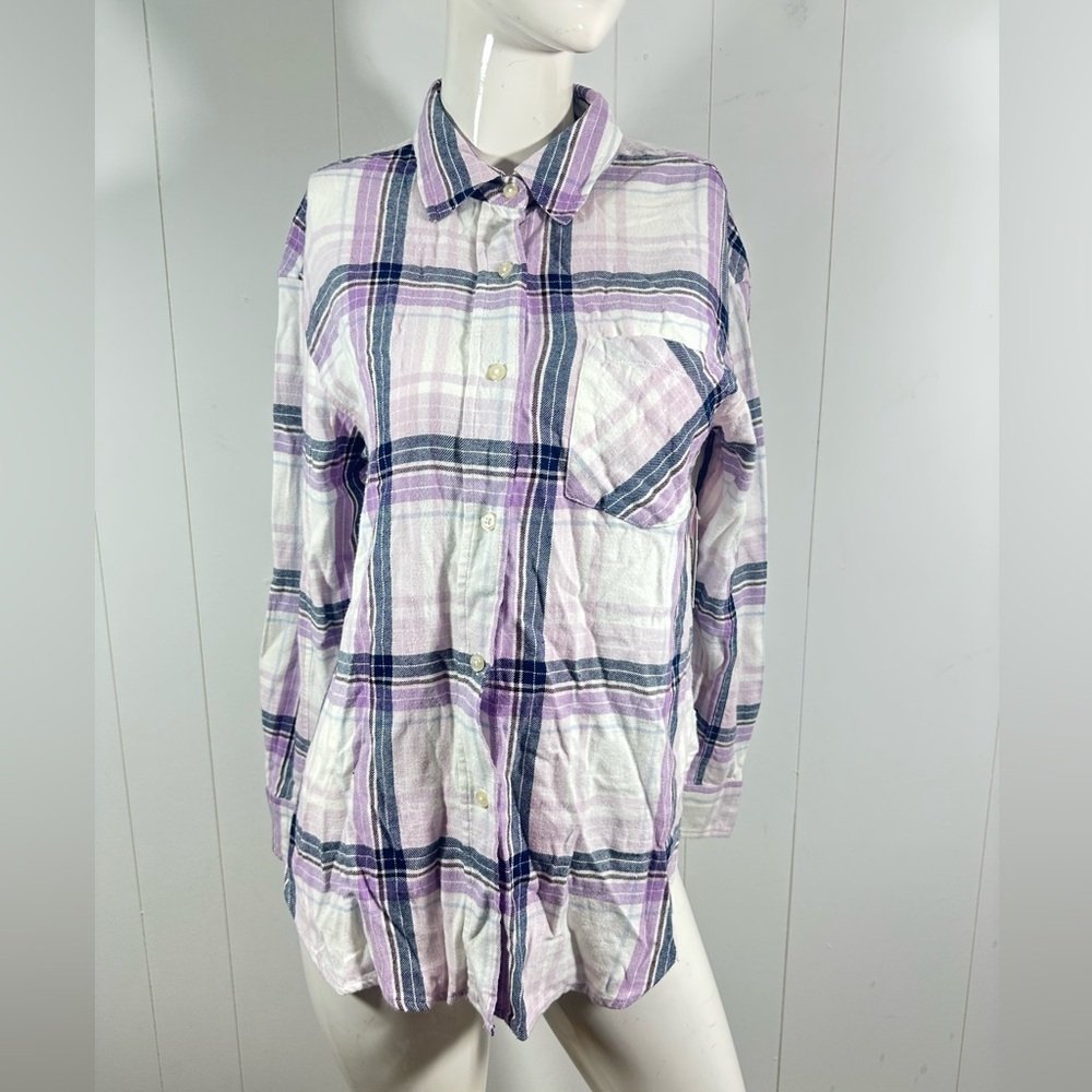 NWT Sonoma Women’s Sz Small Plaid Flannel Shirt Button Up Purple Long Sleeve